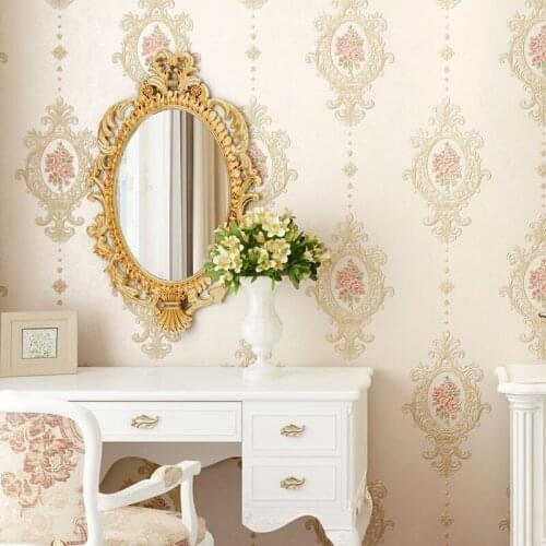 Beibehang European pastoral non-woven wallpaper American mirror flower pink bedroom AB version living room TV background wall