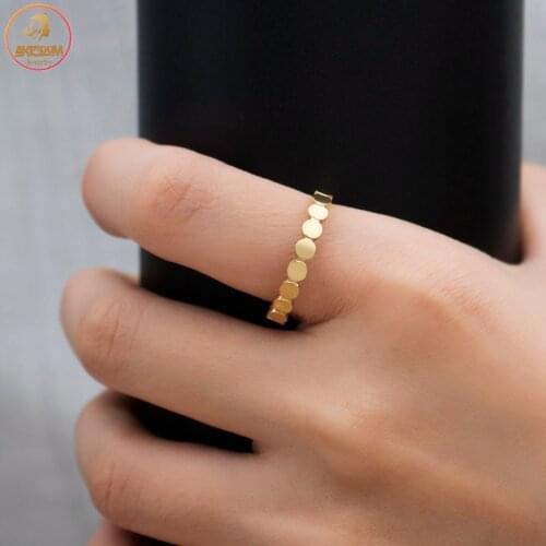 Akizoom Gold Color Round Shape Rings for Women Stainless Steel Adjustable Open Size Finger Ring Wedding Fashion Jewelry Gift