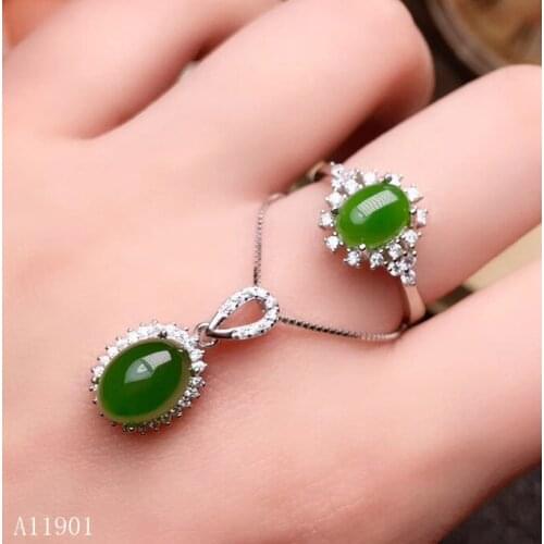 KJJEAXCMY boutique jewels 925 Silver-inlaid Natural Gem and Jasper Necklace Ring Set Support Identification