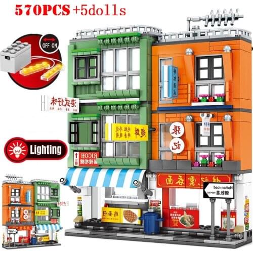 Street View City Architecture Hong Kong Restaurant Building Blocks Noodle House Shop Figures Bricks Educational Toy For Children
