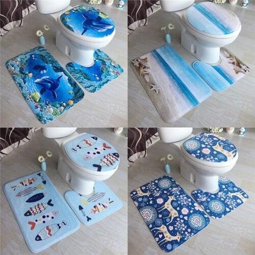 Three-piece Bath Mat Pattern Carpet Household Bathroom Flannel Cushion Toilet Set Bathroom Accessories Bath Mat Set