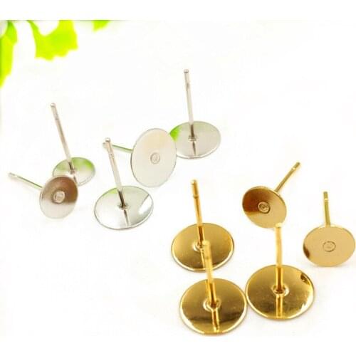 50pcs/lot Stainless Steel Ear Stud Pins 3mm 4mm 5mm 6mm 8mm 10mm 12mm Round Earring Base Setting for DIY Earrings Jewelry