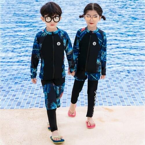 Swimsuit For Teenager Beachwear Boys Girls Swimwear Long Sleeve Rashguard Kids Childrens Separate Bathing Suit Swimming Korean