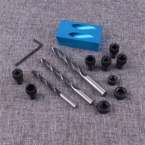 LETAOSK 1 Set/14 pcs Pocket Hole Jig Kit Woodworking Wood Drill Guide 15 &deg Angle Oblique Locator Craft 6/8/10mm