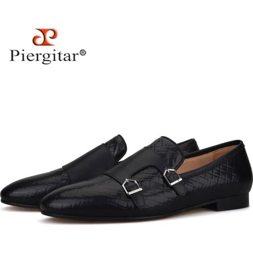 Piergitar new style genuine leather handmade patchwork men classic loafers party and banquet mens smoking slippers plus size