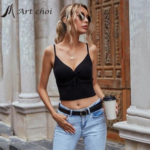 Summer Sexy Women Knitted Tank Top Strap Vest Sexy Female Knitting Camis Basic Crop Top Sleeveless V-Neck Female Cool Streetwear