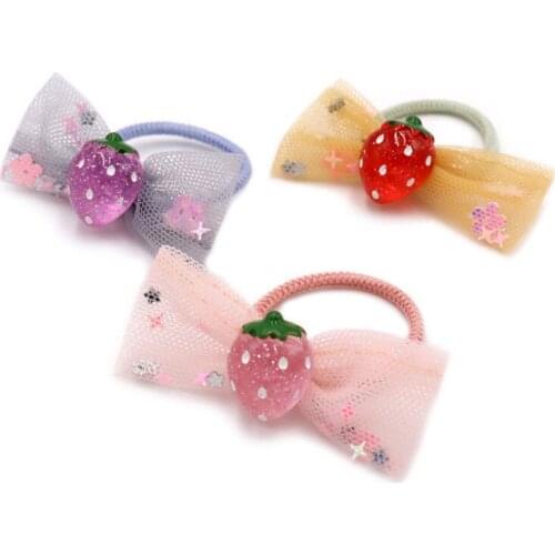 Cute Children Hair Accessories Bowknot Lace Hair Bands Acrylic Strawberry Headbands Girls Elastic Rubber Bands Kids Headdress