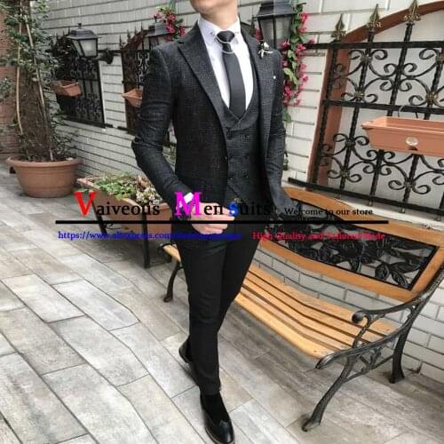 Fashion Black Business Men Suits Blazers 3 Pieces Custom Made Male Tuxedos Slim Fit Groom Wedding Wear Costume Homme Mariage