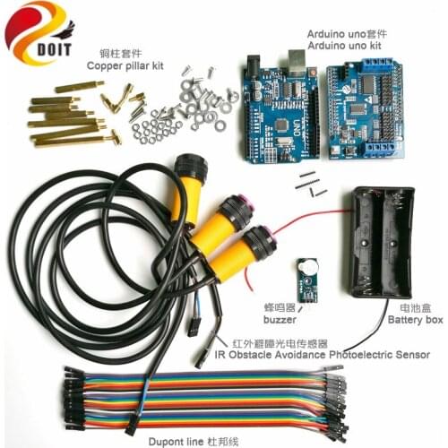 IR Obstacle Avoidance Kit with Arduino UNO R3 Board+Motor Drive Board+IR Obstacle Avoidance Sensor+Active Buzzer DIY RC Kit