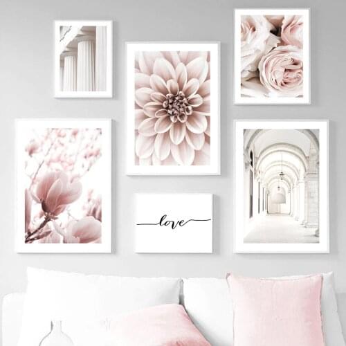 Peony Flower Statue Moroccan Arch Door Wall Art Canvas Painting Nordic Posters And Prints Wall Pictures For Living Room Decor