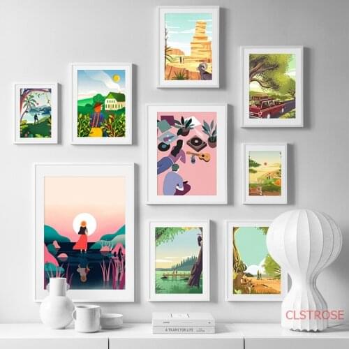 Man Car Girl House Sunset Abstract Travel Nordic Posters And Prints Wall Art Canvas Painting Wall Pictures For Living Room Decor