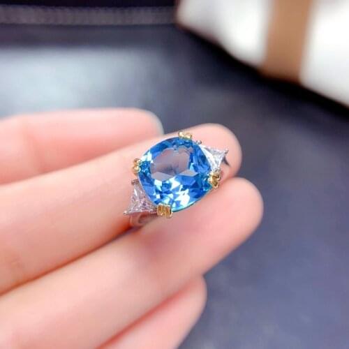 Natural Topaz Gemstone Ring for woman Blue color natural gem certified real 925 silver girl birthday gift birthstone