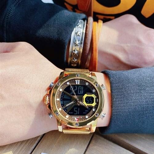 NAVIFORCE Men Watch Quartz LED Digital Male Clock Military Sport Stainless Steel Top Brand Luxury Gold Fashion Man Wristwatches