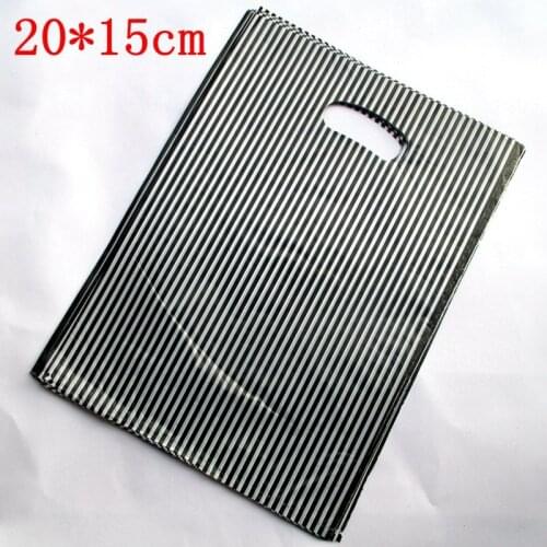 New Arrival Plastic Useful Boutique Gift Bags 100pcs/lot black & White Striped Packing Carrier bags 20*15cm152012