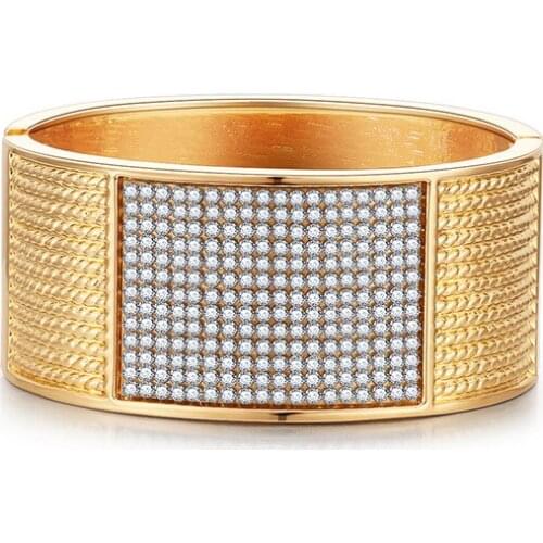 ORNAPEADIA 2021 New Fashion Ladies Bracelet Wide Brim Bracelet Light Luxury Diamond Two-color Gold-plated Jewelry Wholesale