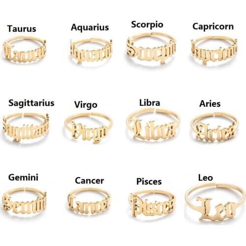 Personalize Jewelry Cancer Zodiac Rings for Women Men Astrology Star Sign 12 Constellation Old English Finger Ring with Letter