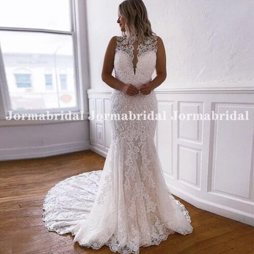 Luxury Mermaid Lace Wedding Dress With Appliques 2021 New Arrival Backless White Tulle Long Bridal Dresses Gown Vestido De Novia