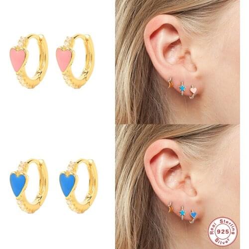 Aide 925 Sterling Silver Colorful Enamel Heart Hoop Earrings Valentines gift for her Clear Zircon Pave Piercing Huggie Earrings