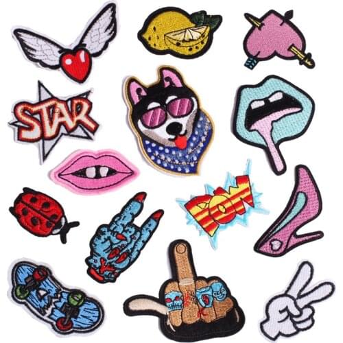 Iron on Letter Patches for Clothing Stripe Mouth Hand Heart Badges Sticker on Clothes for Kids DIY Appliques Embroidered Patches