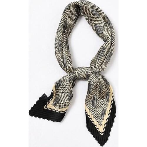 Yishine 55*55cm Square Crinkle Small Silk Scarf for Women Crumple Neck Wear Pleated Print Foulard Female Bandana Handkerchief