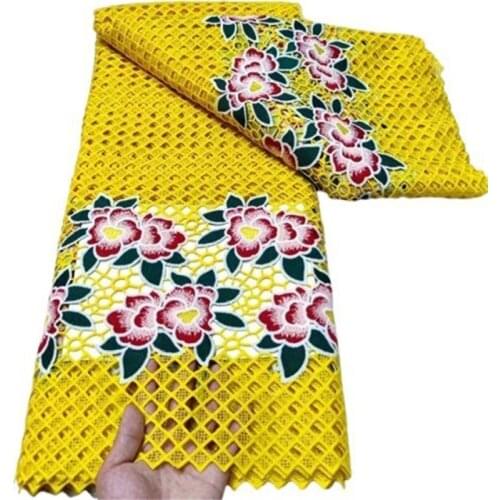 Yellow High Quality African Tulle Guipure Cord Lace Fabric Latest Nigerian French Network Cord Lace Fabric With Stones For Dress