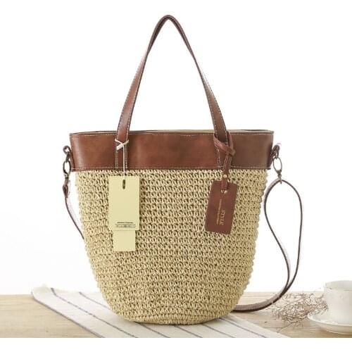 32x28CM Pure Color Straw Baosen Womens One-Shoulder Bags Women Messenger Bags Hand-carrying Three-way Woven Bag Women a7198