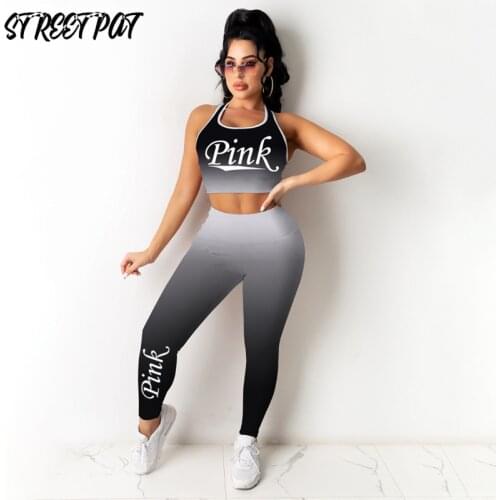 Tie Dry Print Streetwear 2 Two Piece Set Women Outfits Sweatsuit Summer Halter Crop Top+ Leggings Matching Sets Tracksuit Femme