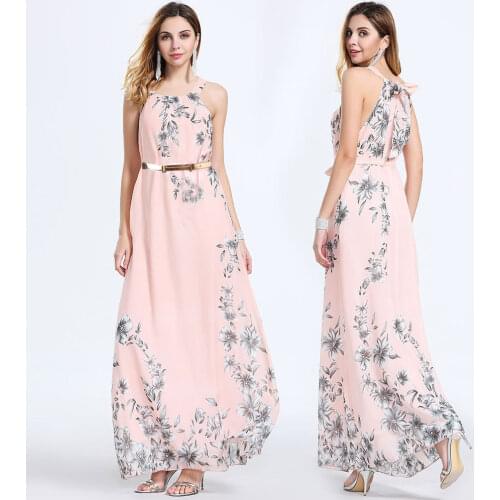 New Womens Summer Casual Floral Sleeveless Evening Party Vacation Long Chiffon Bohemian Loose Dress