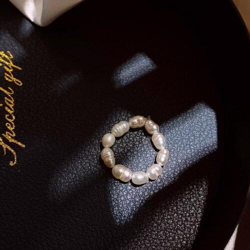 Multi Beaded Pearl Rings Natural Freshwater Pearl Geometric Rings for Women Continuous Circle Minimalist Ring 2021 New