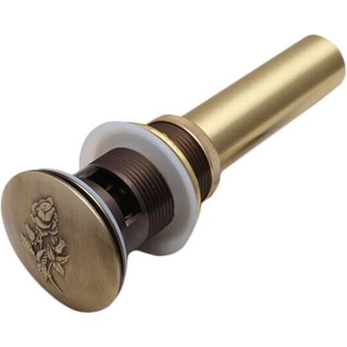 1pc Bathroom Lavatory Basin Sink Pop Up Drain with Round Carved Cover Brass with & without Overflow Vanity Sink Waste Drainer