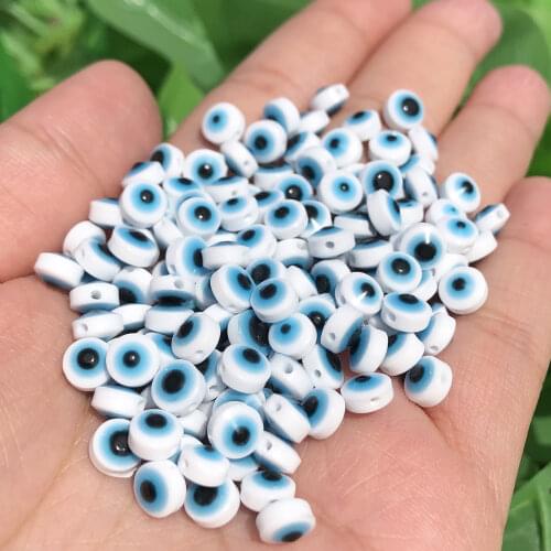 100-200pcs 6/8/10mm Mixed Color Oval Flat Beads Evil Eye Resin Acrylic Beads for Jewelry Making DIY Charms Bracelet Accessories