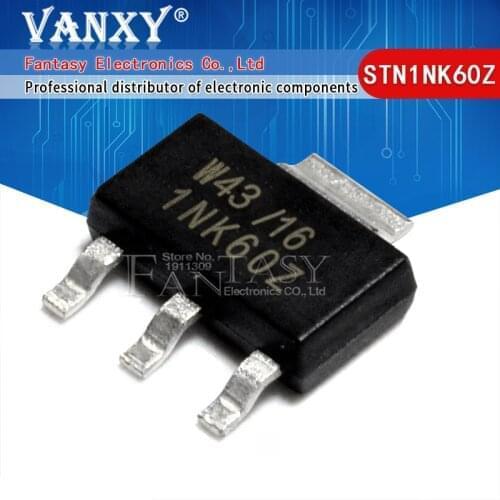 100pcs STN1NK60Z SOT-223 1NK60Z STN1NK60 SOT MOSFET N-CH 600V 300MA SOT223 IC best quality