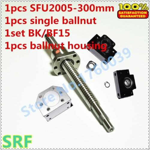 20mm Rolled Ballscrew 2005 set:1pcs SFU2005 L=300mm+1pcs single ballnut+1pcs BK/BF15 end support+1pcs 2005 ballnut housing