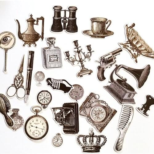 24PCS Retro object Paper Stickers Crafts And Scrapbooking stickers kids toys book Decorative sticker DIY Stationery