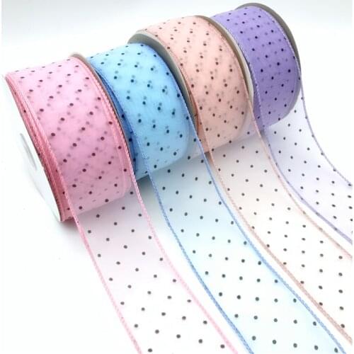 3yards 50mm Lace Broadside Organza Ribbon Printing Dots Ribbon For Bow Wedding Christmas Decoration DIY Apparel Sewing Fabric