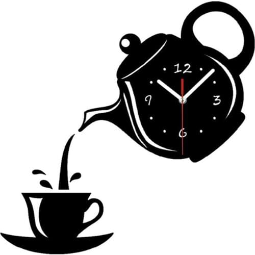3D Wall Clock Acrylic Coffee Cup Teapots Perfect Art Decorate Modern Wall Hanging Clock For Home can CSV