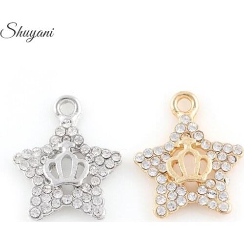 20*16mm Silver Gold Color Rhinestone Star Charms Pendant with Crown ashion Jewelry Making Findings DIY Charms Handmade
