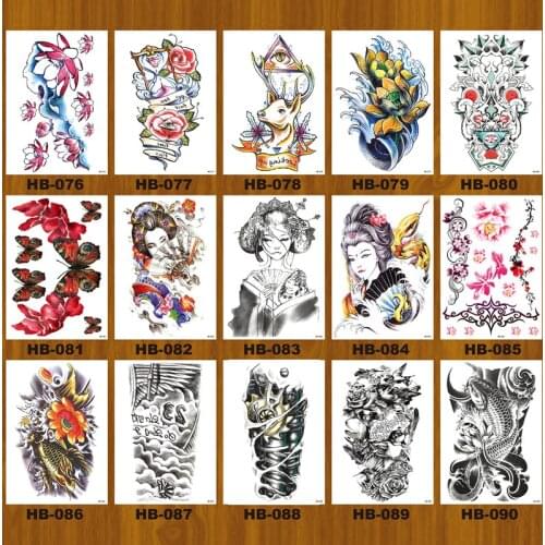 52 Styles Waterproof Temporary Tattoo Stickers Women Men Flash Fake Tattoo Flower Skull Cat Dragon Geisha Maori Pattern Body Art