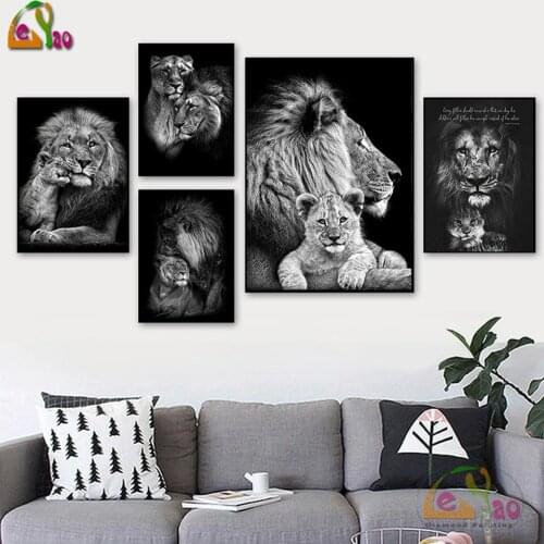5d Diy Black White Lion Diamond Paintings On Canvas Posters And Prints Modern Animal Art Wall Picture For Living Room Home Decor