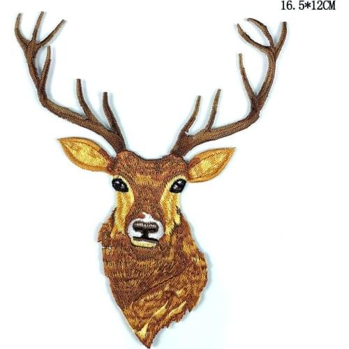 New Cartoon Christmas Deer Embroidery Appliques Iron on Patches for Clothing Elk Head Stickers Cute Animal Badges Parches