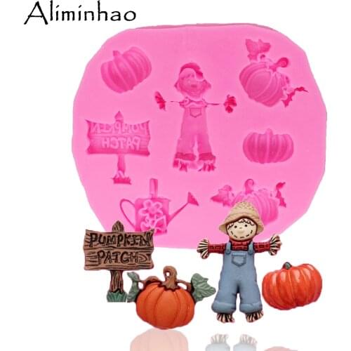 B1320 Halloween pumpkin and boy Mold Fondant Cake Decorating Tools Cake Silicone Molds Gumpaste Chocolate Candy Clay Moulds