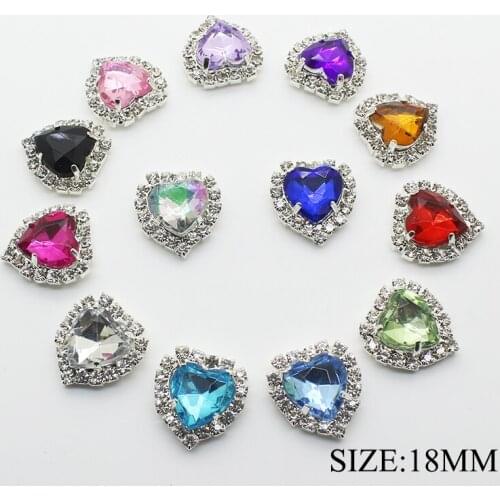 New Style 10pcs/lot 18mm Peach Heart Claw Chain Flat Back Button DIY Beautiful Handmade Rhinestone Sewing Decoration Accessories