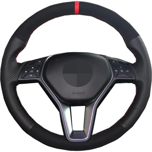 Car Steering Wheel Cover Black Genuine Leather Suede For Mercedes Benz A-Class 2013-2015 B-Class 2011-2014 CLA-Class B180 2012