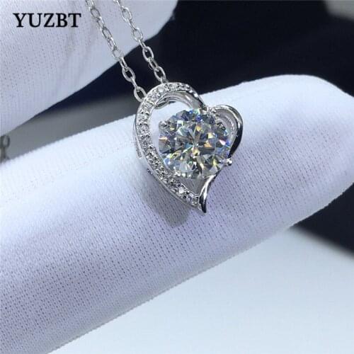 18K White Gold Plated 1 Carat Gemstone Excellent Cut Diamond Test Past D Color Moissanite Cute Heart Pendant Necklace for Women