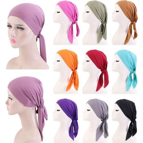 Elastic Turban Cap Solid Color Ribbon Chemotherapy Caps Breathable Baotou Cap Breathable Confinement Cap Turban Hats For Women