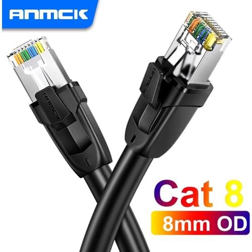 Anmck Ethernet Cable CAT8 25Gbps 2000MHz CAT 8 Networking Cotton Braided Internet Lan Cord for Laptops PS 4 Router RJ45 Cable
