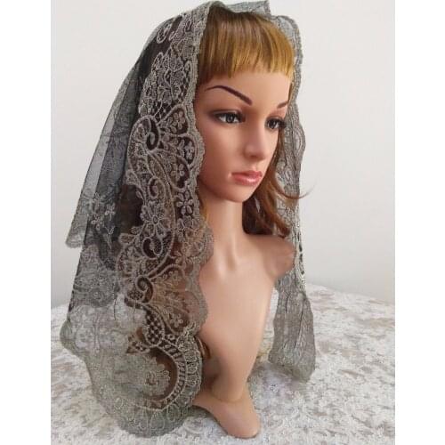Silver on Black Embroidery Spanish Lace Mantilla Veil ,Chapel Lace Veil Mantilla ,Catholic Lace Veil 120*60cm