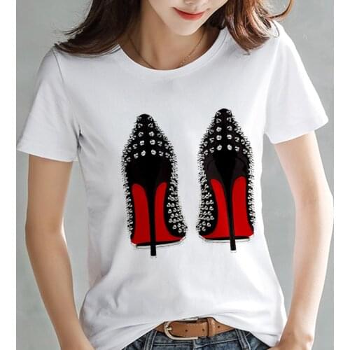 Newest watercolor high heels printed vogue T-shirt Harajuku femme funny T shirt women 90s hip hop punk Tshirt hipster streetwear