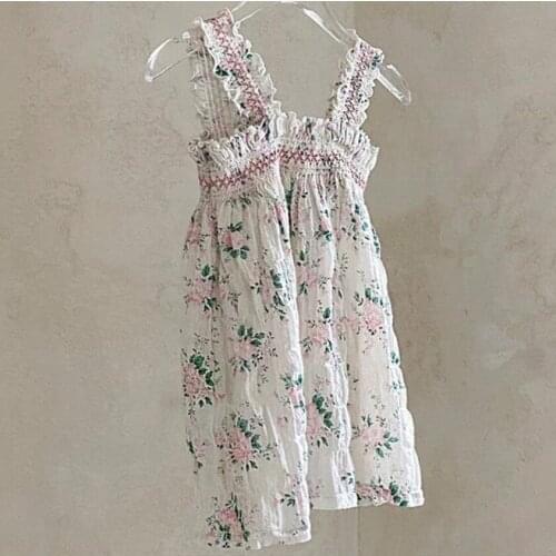 Baby girl summer vintage floral spaghetti strap princess dress kids sleeveless sweet cotton dress