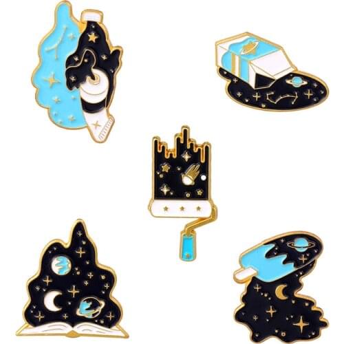 Planet And Stars Metal Lapel Pins Fashion Enamel Brooches Womens Cartoons Anime Badges For Backpack Decorative Brooch Hijab Pin
